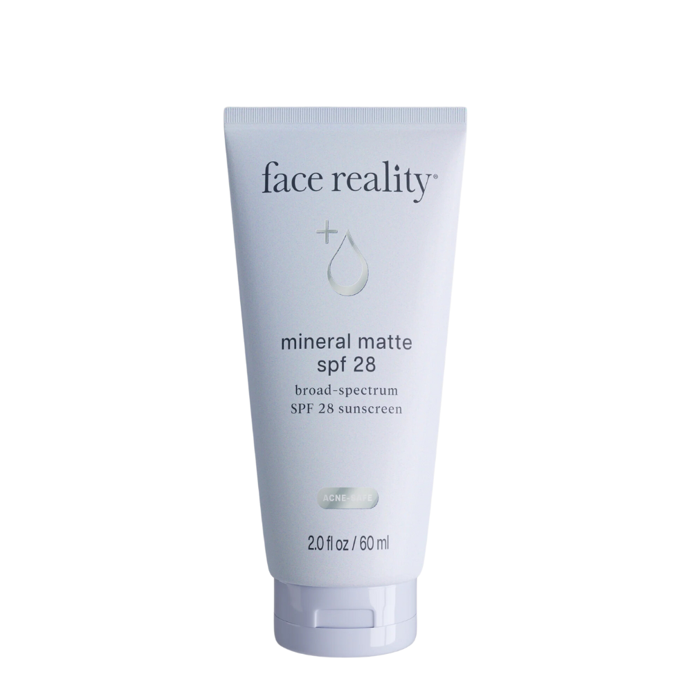 Tube of Face Reality Mineral Matte SPF28 sunscreen.